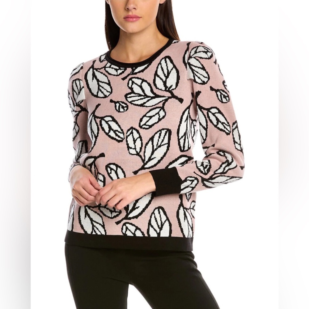 Anne Klein Women's XXL Feminine Jacquard Leaves Gentle Puff Sleeves Sweater NWT